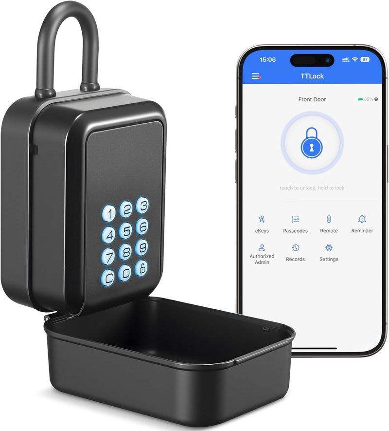 Thlevel Smart Key Lock Box Electronic Bluetooth Lock Box with APP Control & PIN Code Types,Share eKey Wall Mounted Lock Box for Airbnb Realtor House Office with Removable Shackle - Image 1